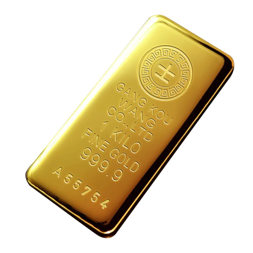 純度99.99%的黃金條塊，品牌為港口王賓士金條，重量為一公斤，由港口王貴金屬有限公司製造